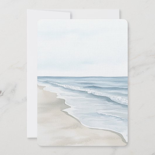 海ビーチホワイトフローラサンドハートブライダルシャワー 招待状 (裏面)