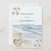 海ビーチホワイトフローラサンドハートブライダルシャワー 招待状 (正面)