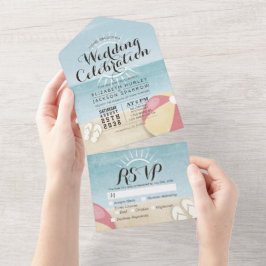 海ビーチボールスリッパーサンサマーウェディングRSVP オールインワン招待状