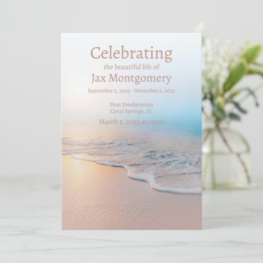 海ビーチ写真葬儀お祝いの生活 招待状 (スタンド正面)