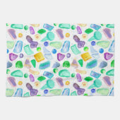 海ビーチ宝物海ガラスのビー玉ボタン キッチンタオル (横)