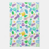 海ビーチ宝物海ガラスのビー玉ボタン キッチンタオル (縦)