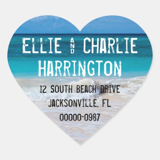 海ビーチ差出人住所ハート型シール ハートシール (正面)