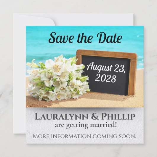 海ビーチ日付の結婚保存 招待状 (正面)
