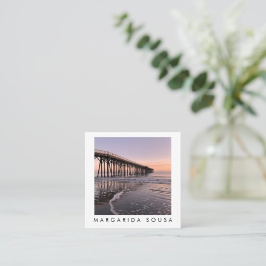 海ビーチ桟橋サンセットフォトトラベルツーリズム スクエア名刺 (スタンド正面)