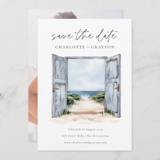 海ビーチ水の色の結婚式の日付を保存 セーブザデート (正面/裏面)