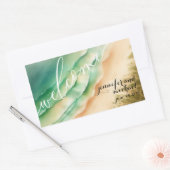 海ビーチ水彩夏の日 長方形シール (封筒)