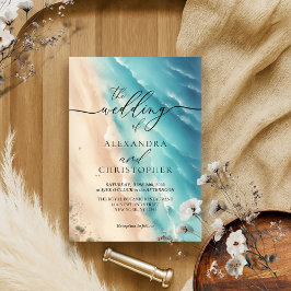 海ビーチ水彩夏季署名 招待状