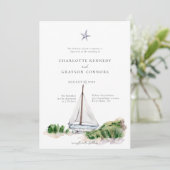 海ビーチ水彩沿岸結婚式招待状 招待状 (スタンド正面)