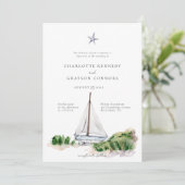 海ビーチ水彩沿岸結婚式招待状 招待状 (スタンド正面)
