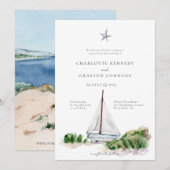海ビーチ水彩沿岸結婚式招待状 招待状 (正面/裏面)