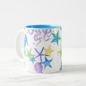 海ビーチ沿岸のタコのシーホースデコール ツートーンマグカップ (正面左)