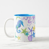 海ビーチ沿岸のタコのシーホースデコール ツートーンマグカップ (左)