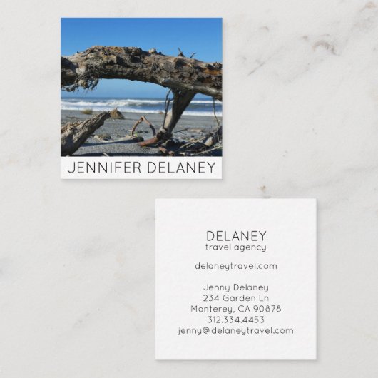 海ビーチ波流木自然写真旅行 スクエア名刺 (正面/裏面)