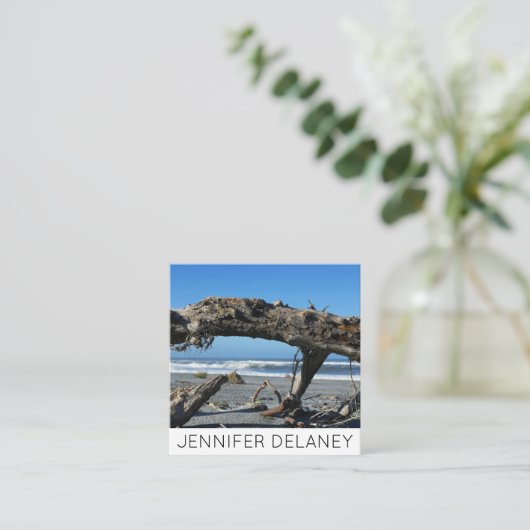 海ビーチ波流木自然写真旅行 スクエア名刺 (スタンド正面)