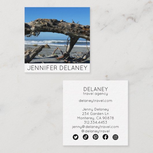 海ビーチ波流木自然写真旅行 スクエア名刺 (正面/裏面)