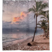 海ビーチ波熱帯島 シャワーカーテン (正面)