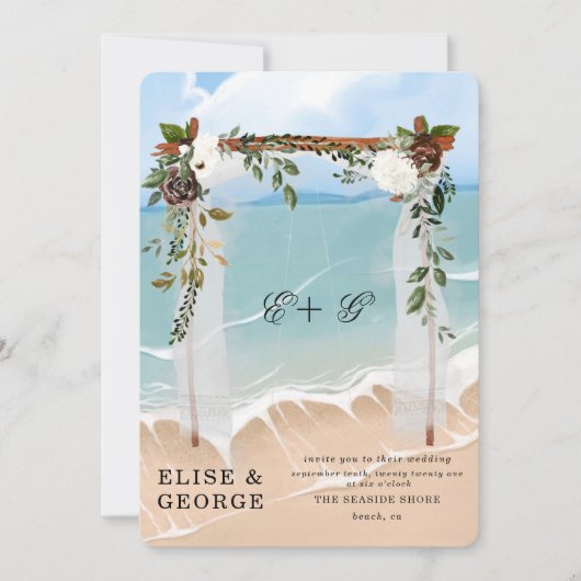 海ビーチ熱帯フローラキャノピーユニーク結婚ズ 招待状 (正面)