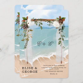 海ビーチ熱帯フローラキャノピーユニーク結婚ズ 招待状