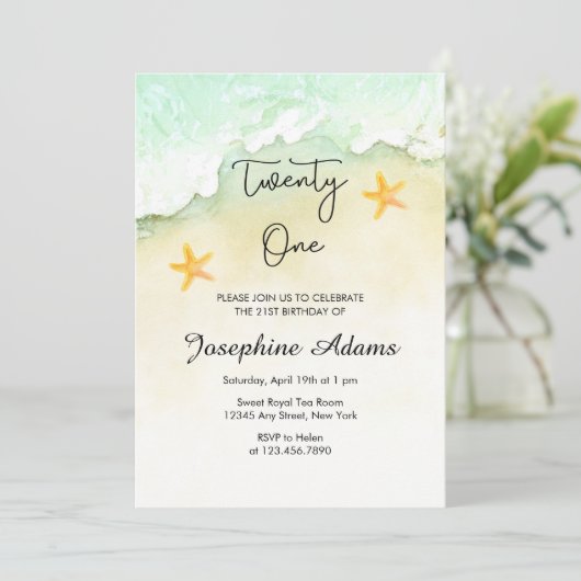 海ビーチ熱帯水彩21歳誕生日 招待状 (スタンド正面)