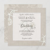 海ビーチ結婚式スターフィッシュダマスク木素朴 招待状 (正面/裏面)