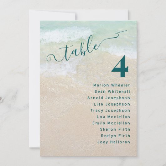 海ビーチ結婚式テーブル番号名一覧カード 招待状 (正面)