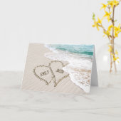 海ビーチ結婚式ハート（名前） カード (黄色い花)