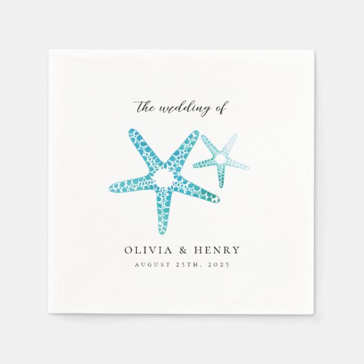 海ビーチ結婚式ヒトデターコイズ スタンダードカクテルナプキン (正面)