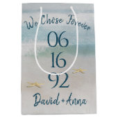 海ビーチ結婚記念日 ミディアムペーパーバッグ (正面)