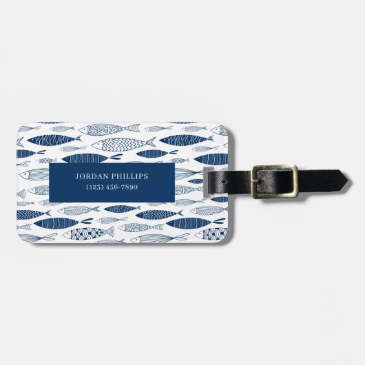 海ビーチ航海の魚のパターン ラゲッジタグ (正面横)