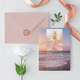 海ビーチ葬儀お祝いのライフガール写真 招待状