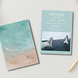 海ビーチ葬儀フォトお祝いの生活 招待状