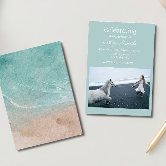 海ビーチ葬儀フォトお祝いの生活 招待状