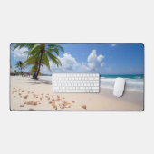 海ビーチ、シーシェルとヤシの木 デスクマット (キーボード&マウス)