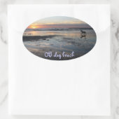 海ビーチ、犬ビーチ 楕円形シール (バッグ)