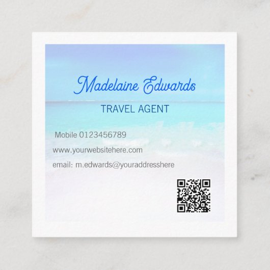 海ビーチQRコードブルーシーンスクエアモダン スクエア名刺 (裏面)