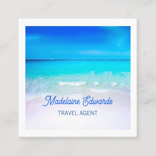 海ビーチQRコードブルーシーンスクエアモダン スクエア名刺 (正面)