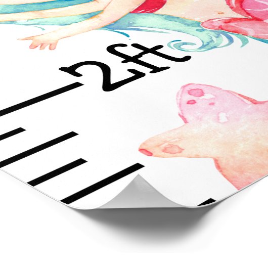 海ピンクのティール(緑がかった色)成長図の下の人魚 ポスター (角)