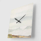 海ファインアート水彩（横）淡いグレー スクエア壁時計 (傾斜)