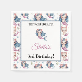 海ファンタジーマーメイドキャットキッズパーティー スタンダードカクテルナプキン