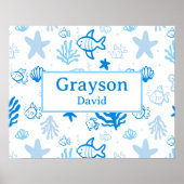 海フィッシュ名前をカスタムする子供部屋ボーイズルームアート ポスター (正面)