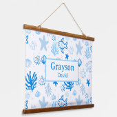 海フィッシュ名前をカスタムする子供部屋ボーイズルームアート 吊り下げ型タペストリー (傾斜あり)