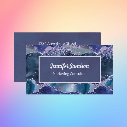 海フェイクグリッターパープルブルーラベンダーエレガント 名刺