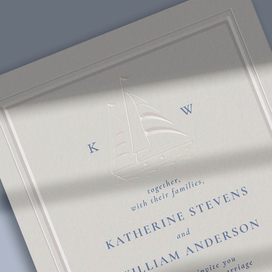 海フェイクボーモダンクラシックエンボス結婚ズ 招待状