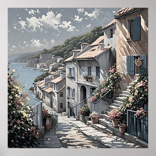 海フランスののポスターによる村の夏の風景 ポスター (正面)