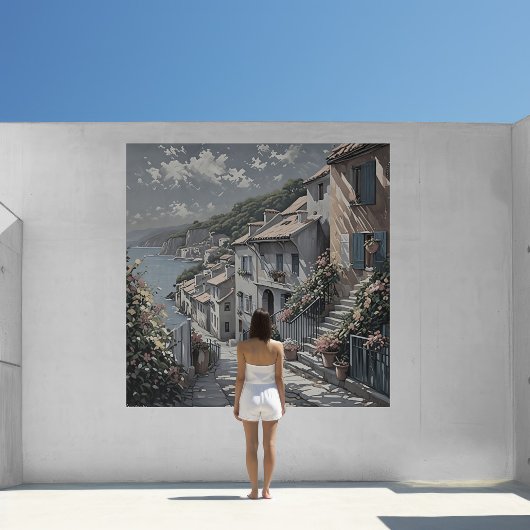 海フランスののポスターによる村の夏の風景 ポスター