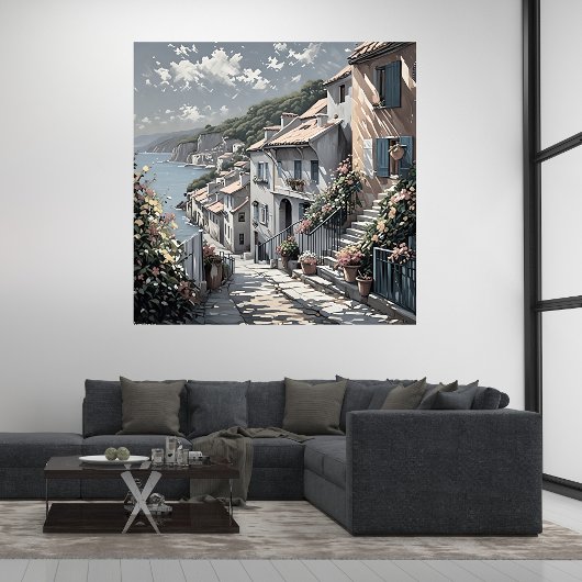 海フランスののポスターによる村の夏の風景 ポスター