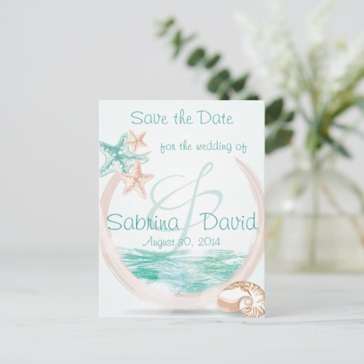 海ブリーズビーチ結婚式保存日付 案内ポストカード (スタンド正面)
