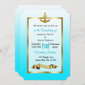 海ブルーいかり金ゴールド結婚式招待状 招待状 (正面/裏面)