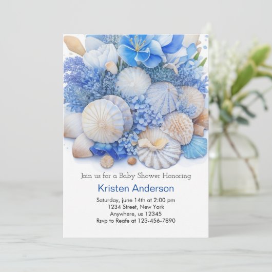 海ブルーお洒落ビーチボーイベビーシャワー 招待状 (スタンド正面)